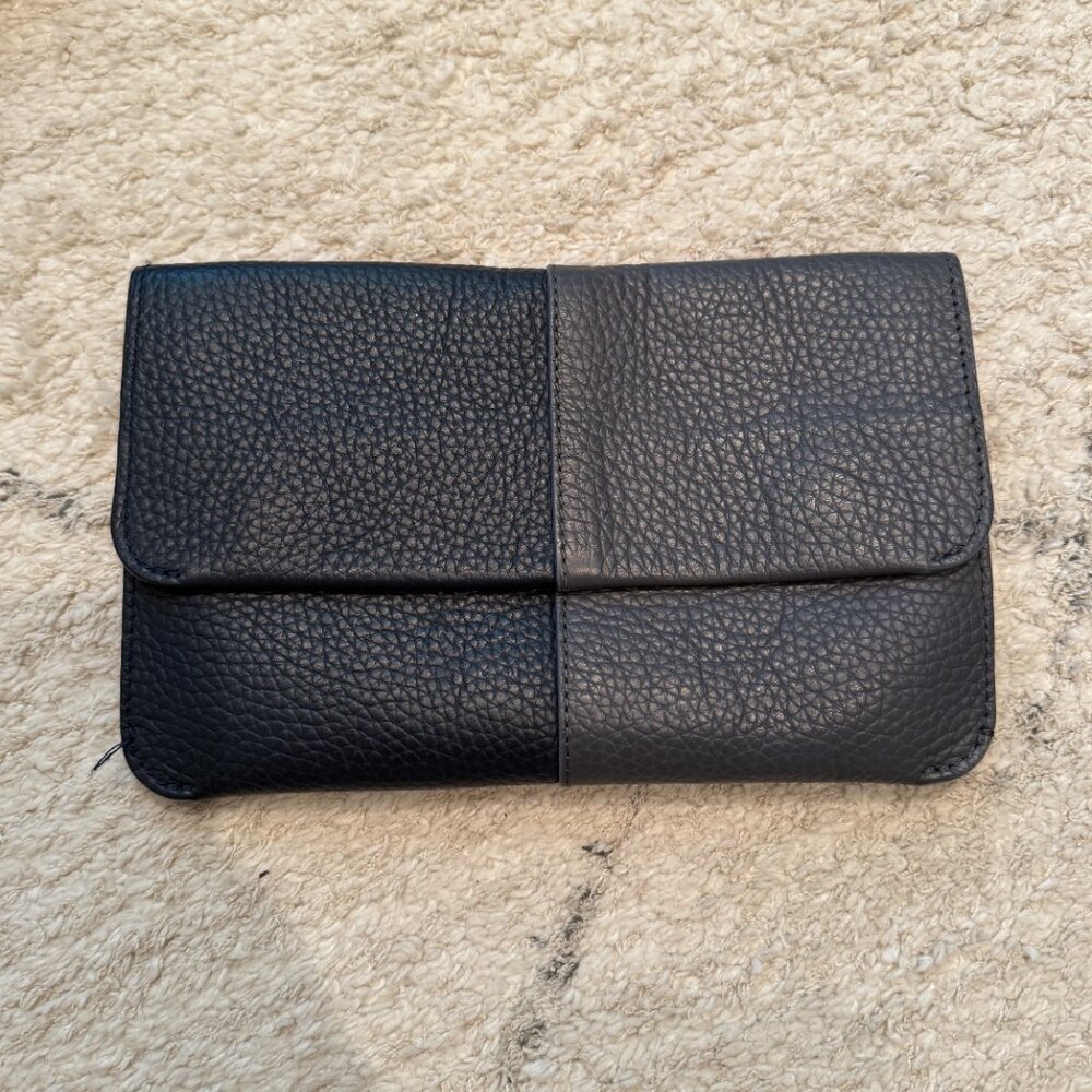 Cuyana System Flap Bag (Color Block Navy/ Storm, Pebbled, Gold)